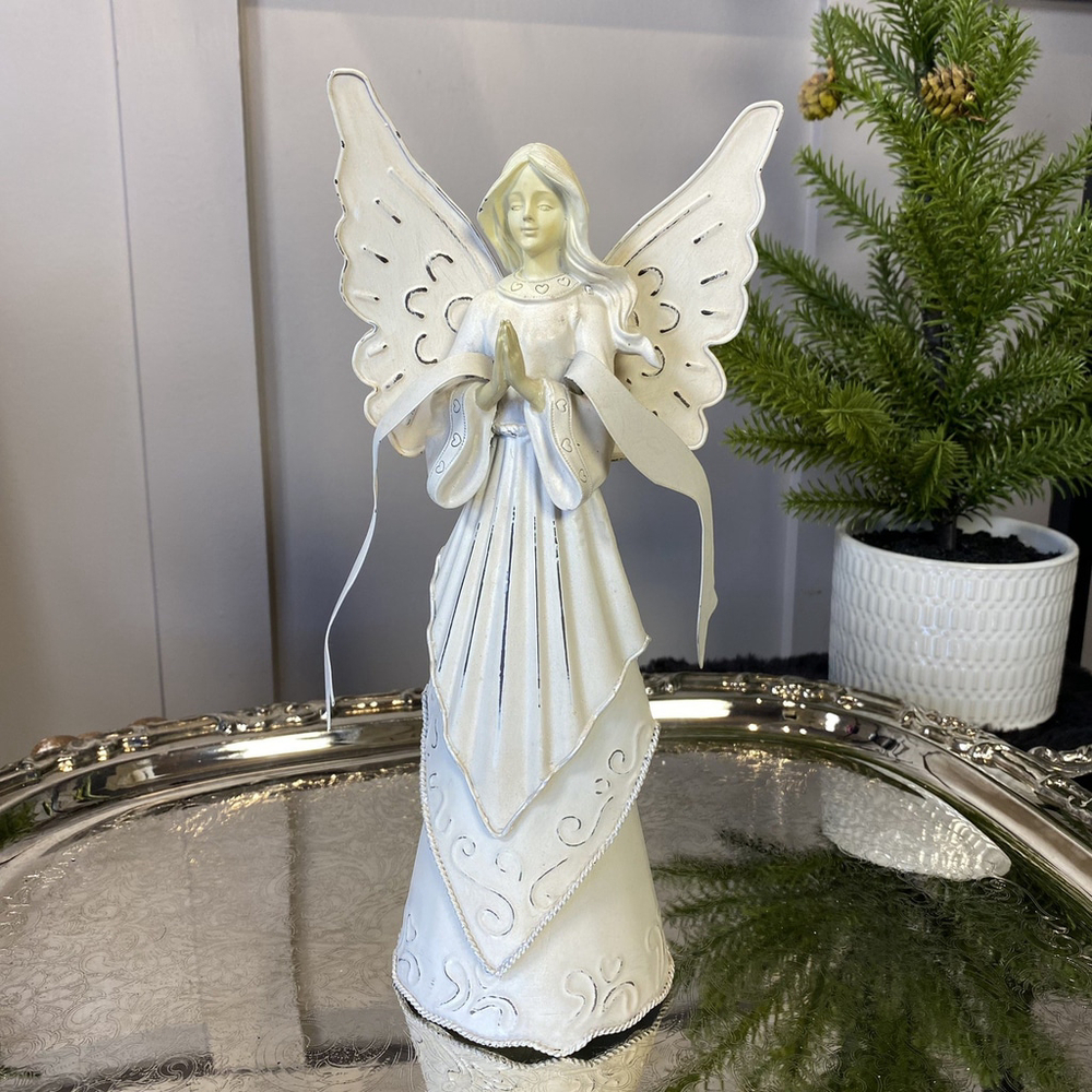 Angel Freestanding Decor Cream Metal 10.5 inch tall Rustic Charm